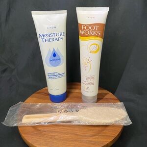 3Pc Avon Hand Foot Care Gift Set w Foot Works, Moisture Therapy Hand Cream, File